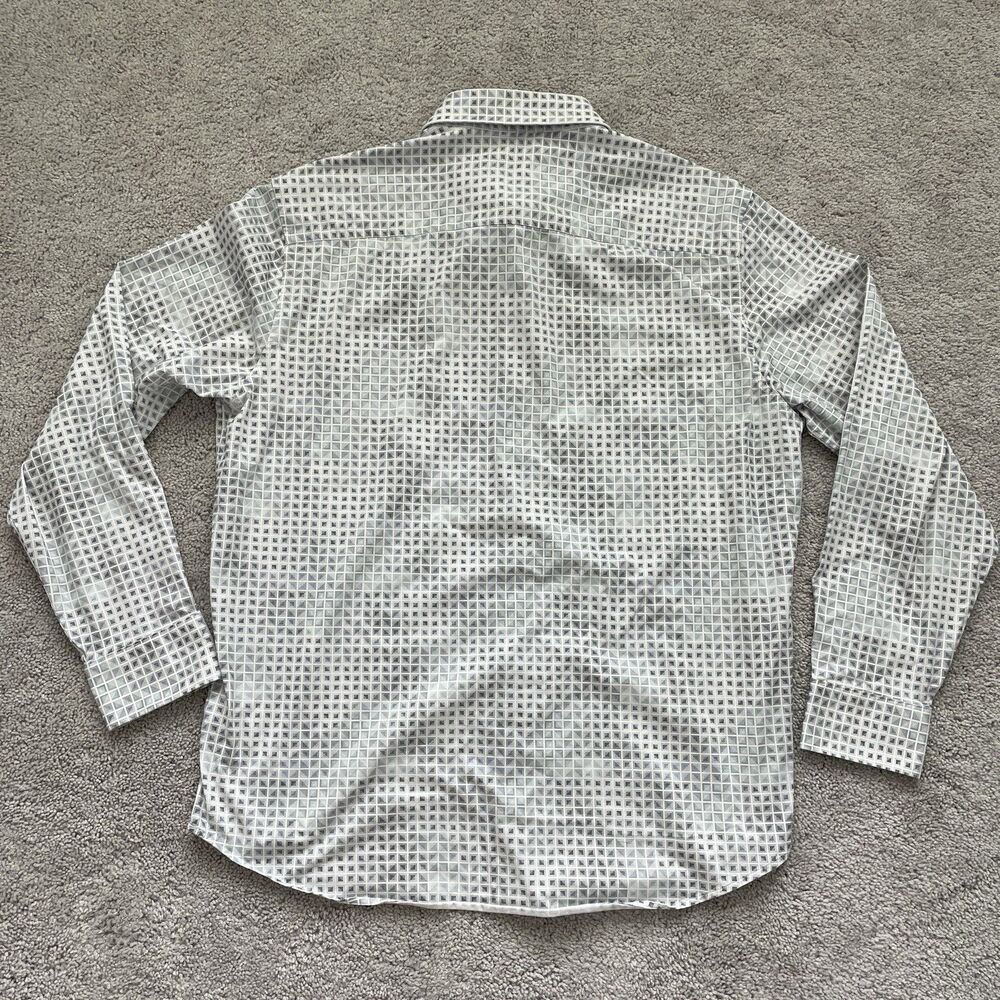 Bugatchi Shirt Mens XL Geometric Button Up 8 Way Stretch Long Sleeve White Gray - Picture 8 of 8